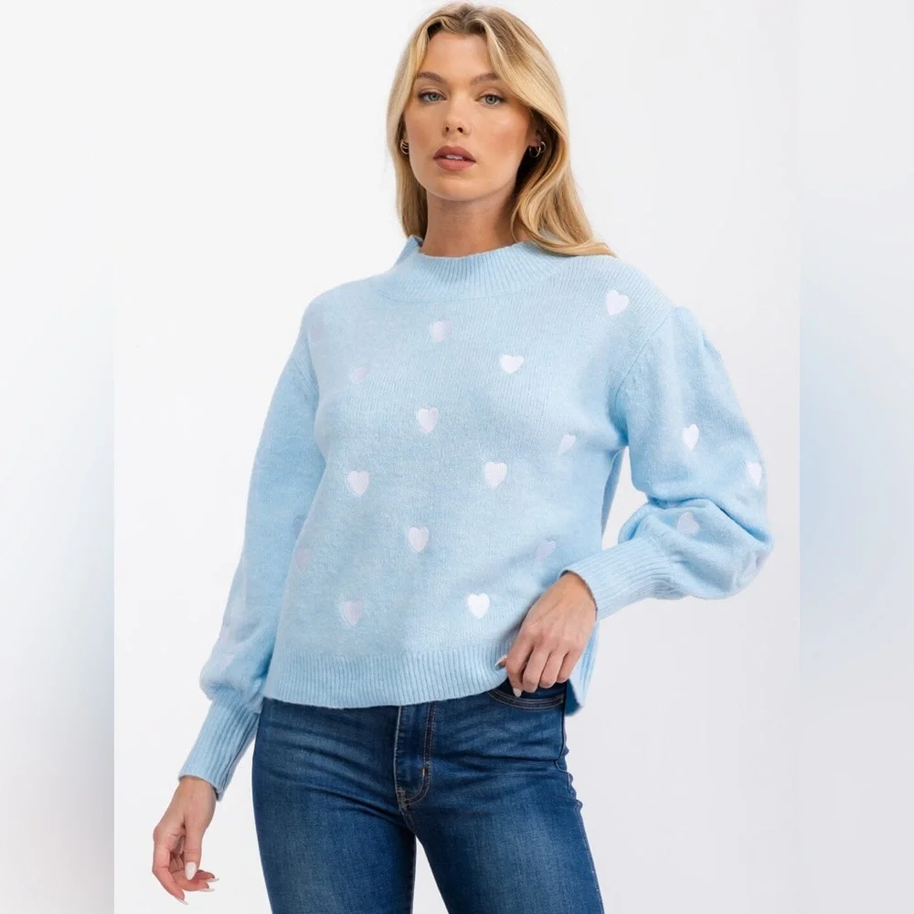 SUGARLIPS LARGE Women’s Long Sleeve NWT EMBROIDERED HEARTS SWEATER - Picture 3 of 6